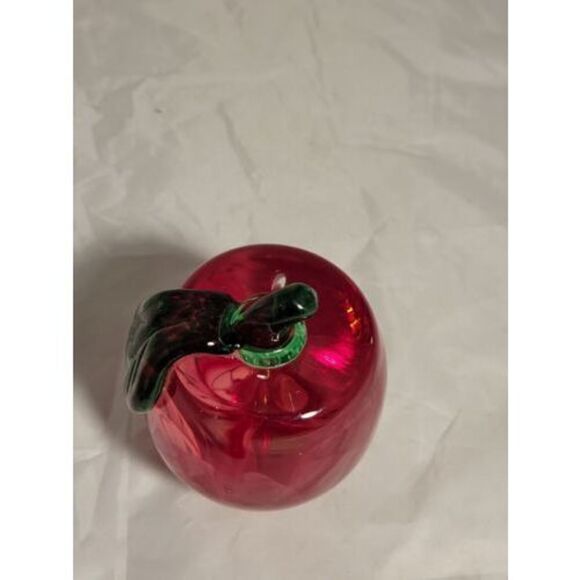 Joe Rice Art Glass Paperweight Red Apple Windowed Clear Glass w/ red floral NICE - Picture 13 of 16